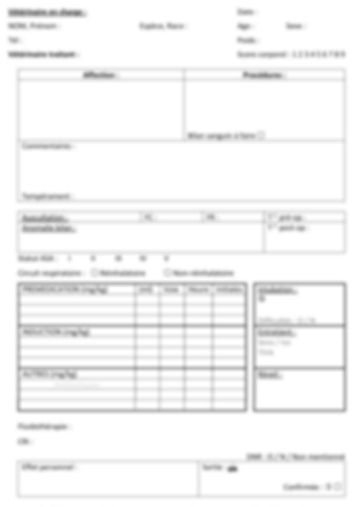Fiche de surveillance anesthésique